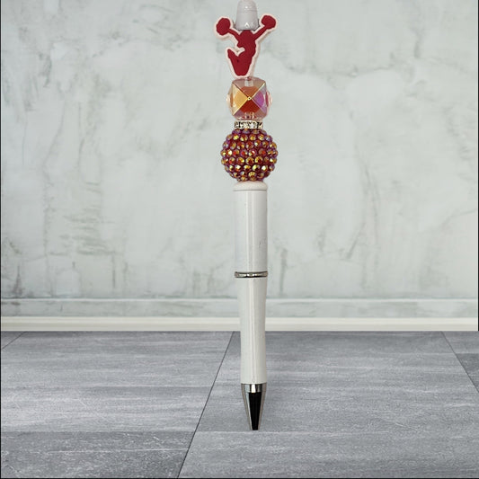 Sport Themed Beaded Pen - Silicone Pom Pom