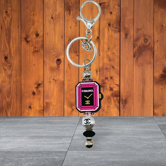 CC Inspired Beaded Keychain - Silicone Pink Watch