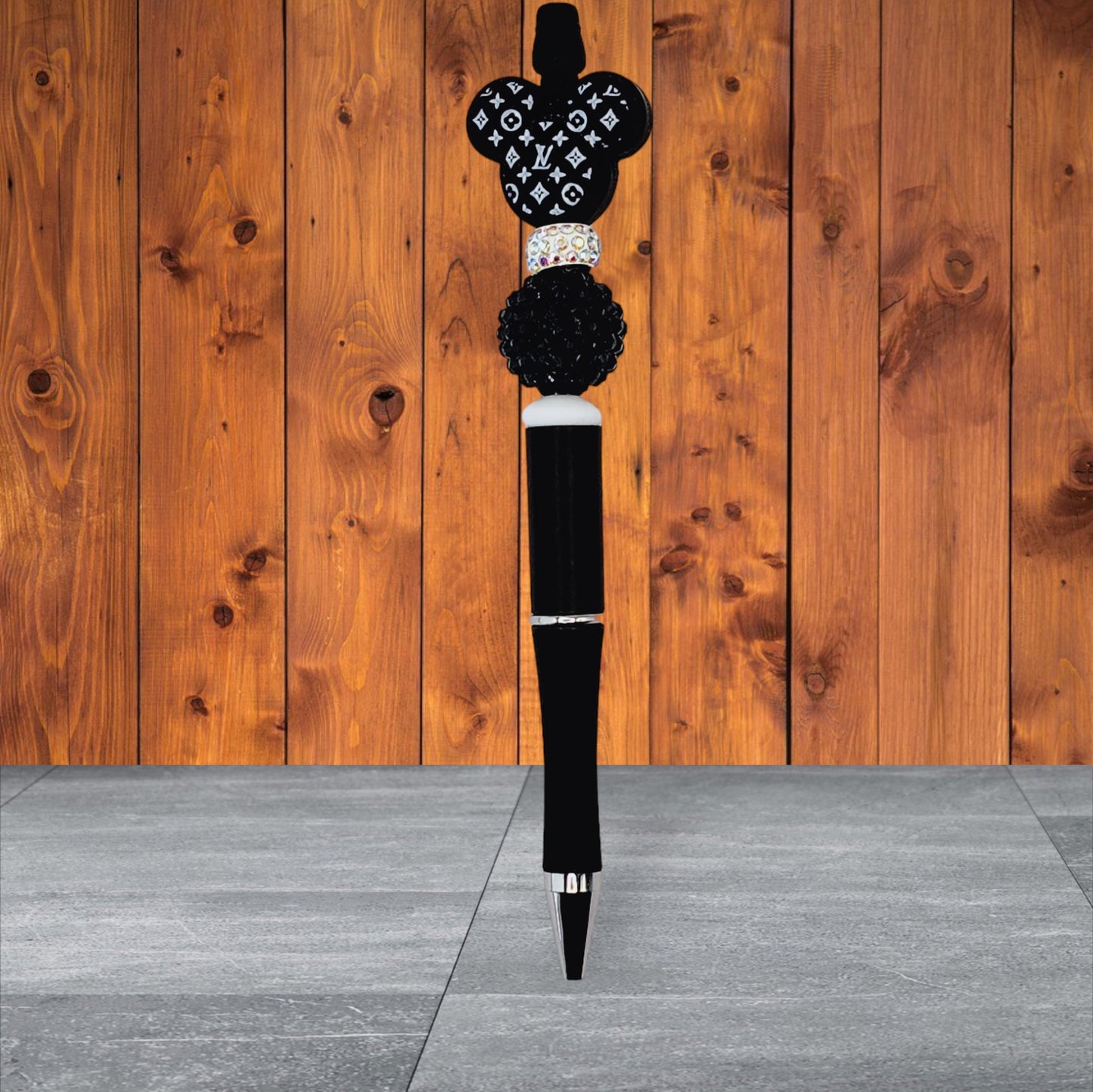 LV Inspired Beaded Pens - Silicone Mouse With Black Faceted Bead