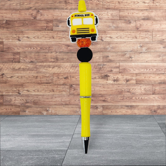 Teacher Themed Silicone Beaded Pen - School Bus