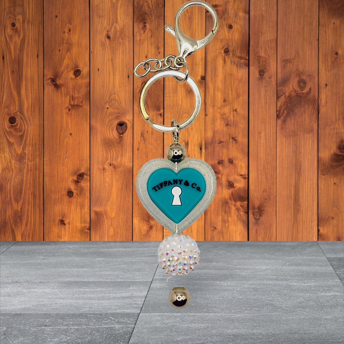 Tif Inspired Beaded Keychain - Silicone Heart Shape