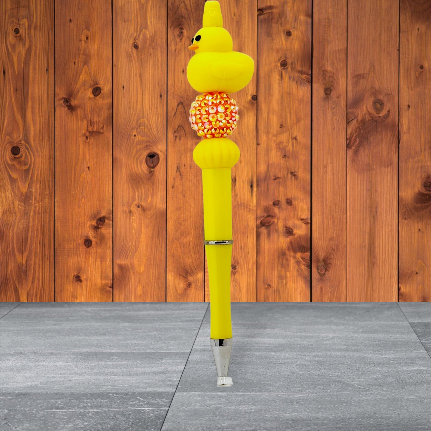 Rubber Duckie Silicone Beaded Pen - Yellow Duckie