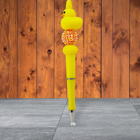 Rubber Duckie Silicone Beaded Pen - Yellow Duckie