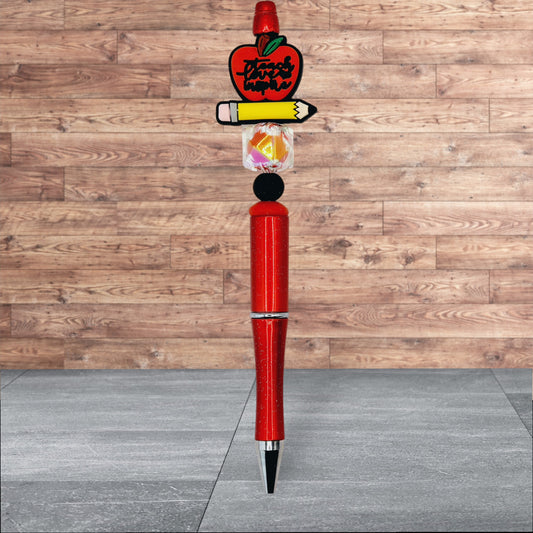 Teacher Themed Silicone Beaded Pen - Teach Love Inspire (Apple with Pencil)