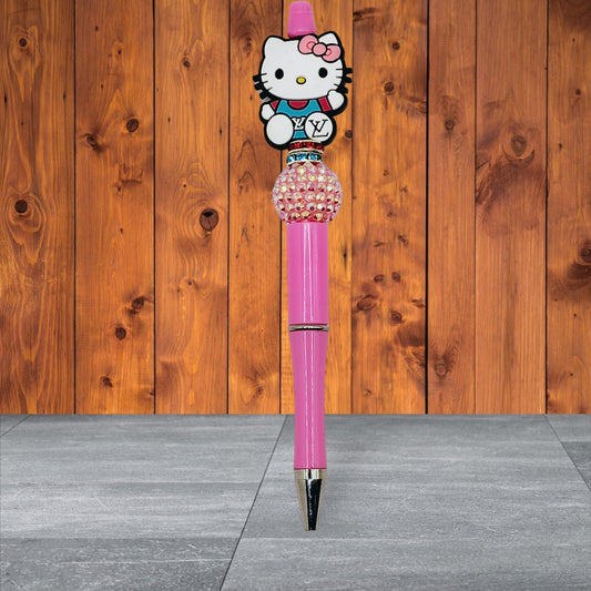 LV Inspired Beaded Pens - Silicone Kitty With Pink Faceted Bead