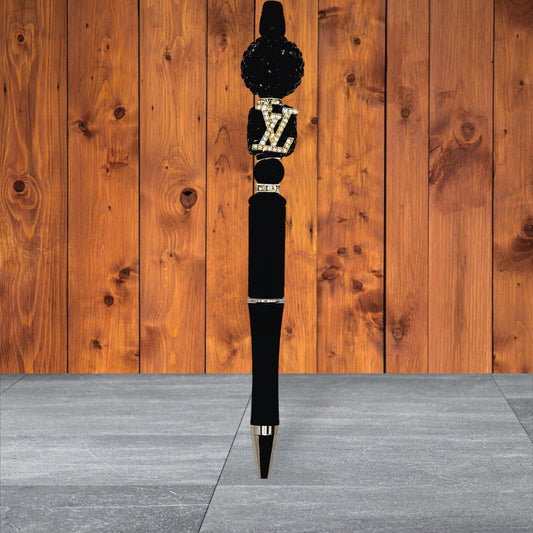 LV Inspired Beaded Pens - Black Cube With Black Faceted Bead