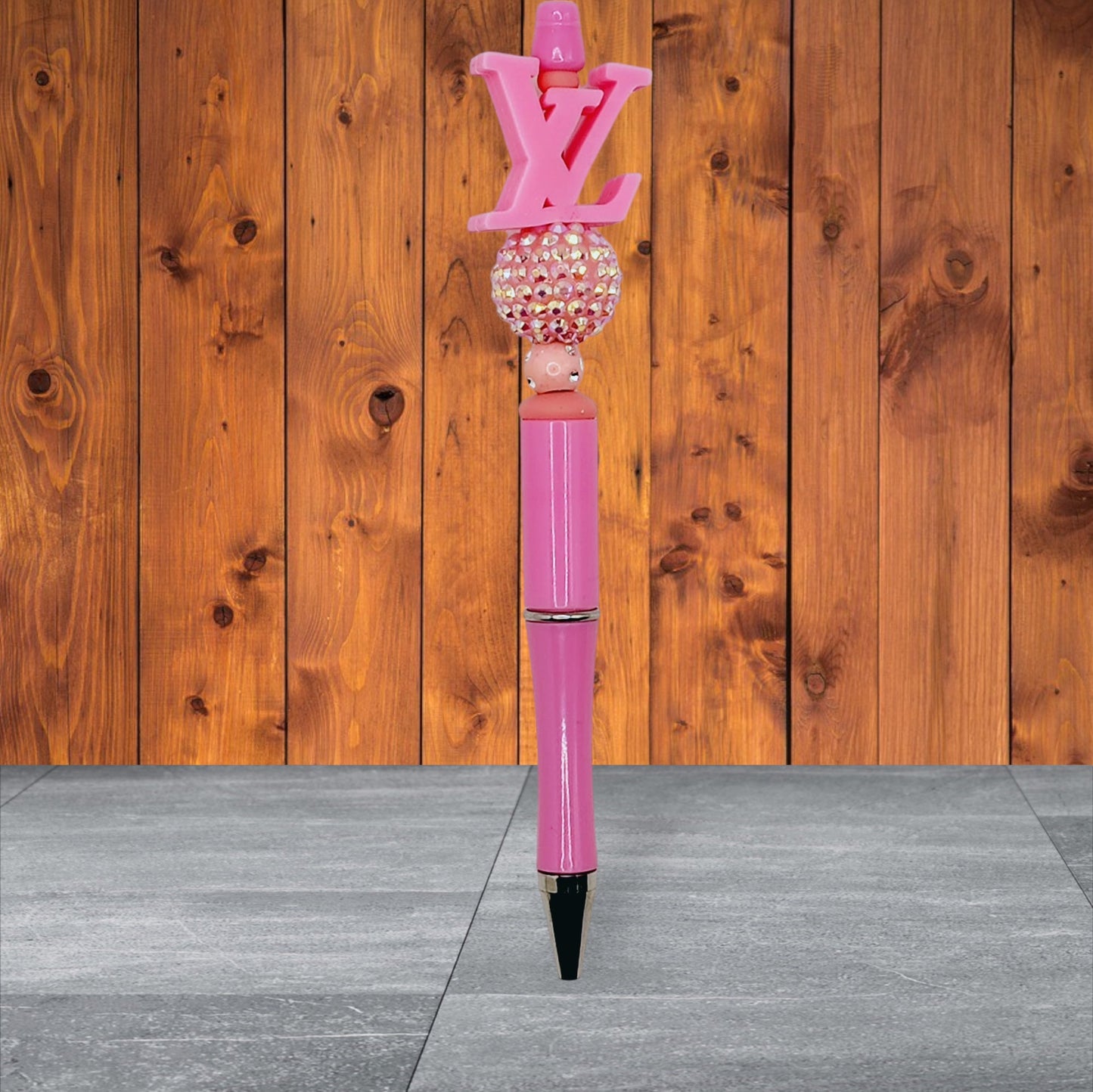 LV Inspired Beaded Pens - Pink Silicone Monogram With Pink Faceted Bead