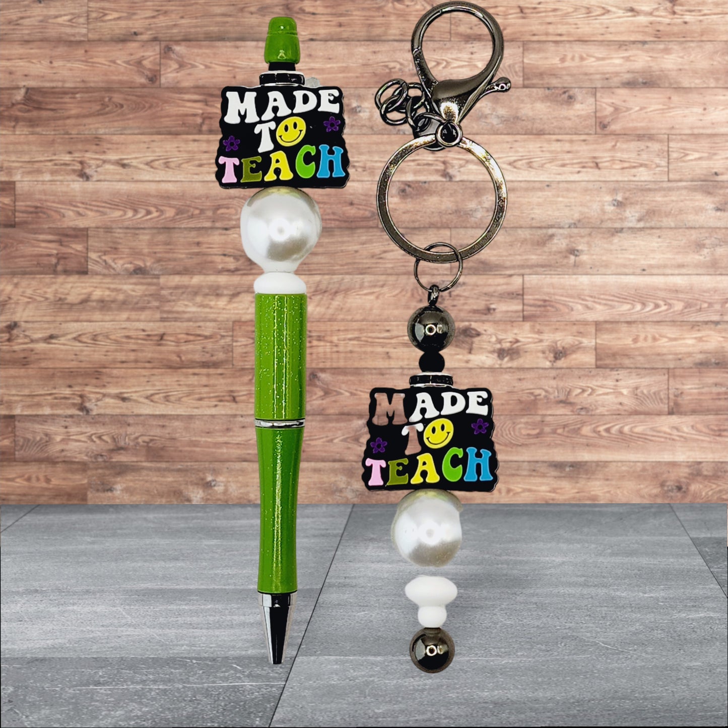 Teacher Themed Silicone Beaded Pen and Keychain Set - Made to Teach