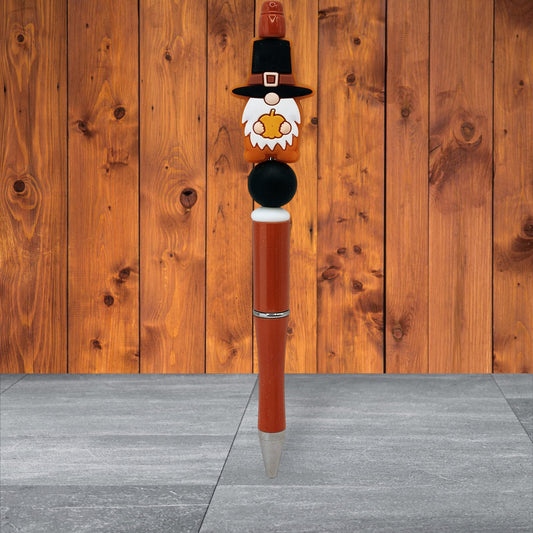 Thanksgiving Themed Beaded Pen - Silicone Gnome with Pumpkin