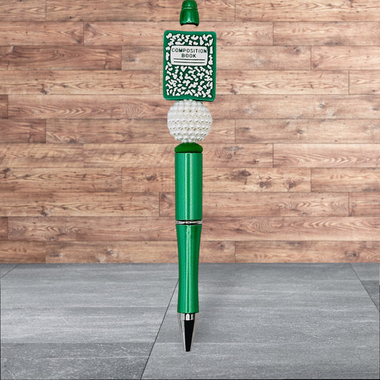 Teacher Themed Silicone Beaded Pen - Composition Book (Green)