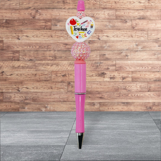 Teacher Themed Silicone Beaded Pen - Techer's Heart