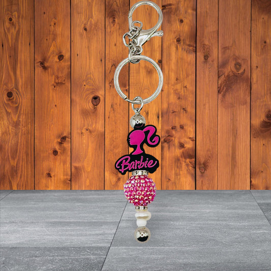 Barbie Inspired Beaded Keychain - Silicone Pink Silhouette