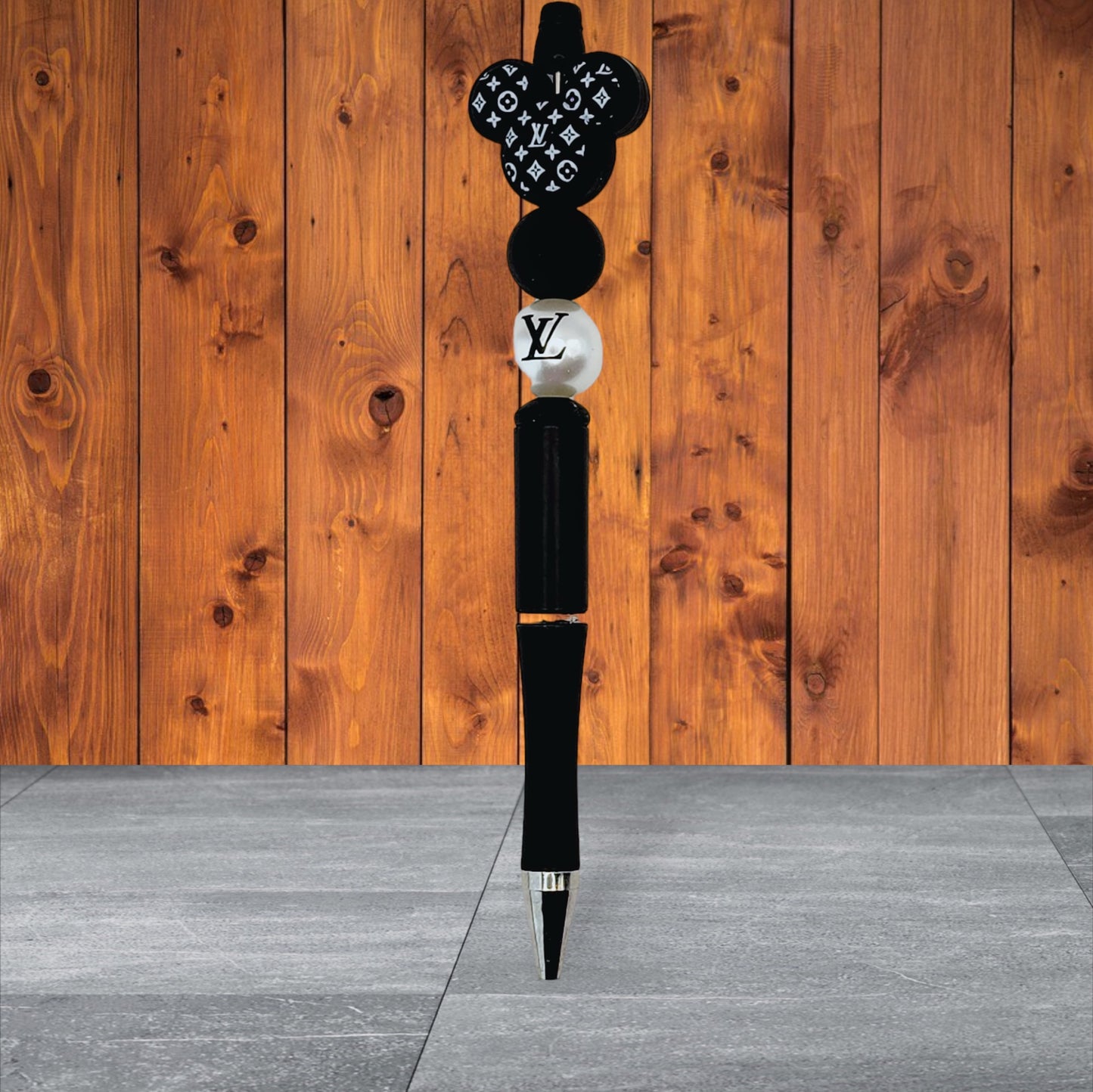 LV Inspired Beaded Pens - Silicone Mouse With Black And Pearl Beads