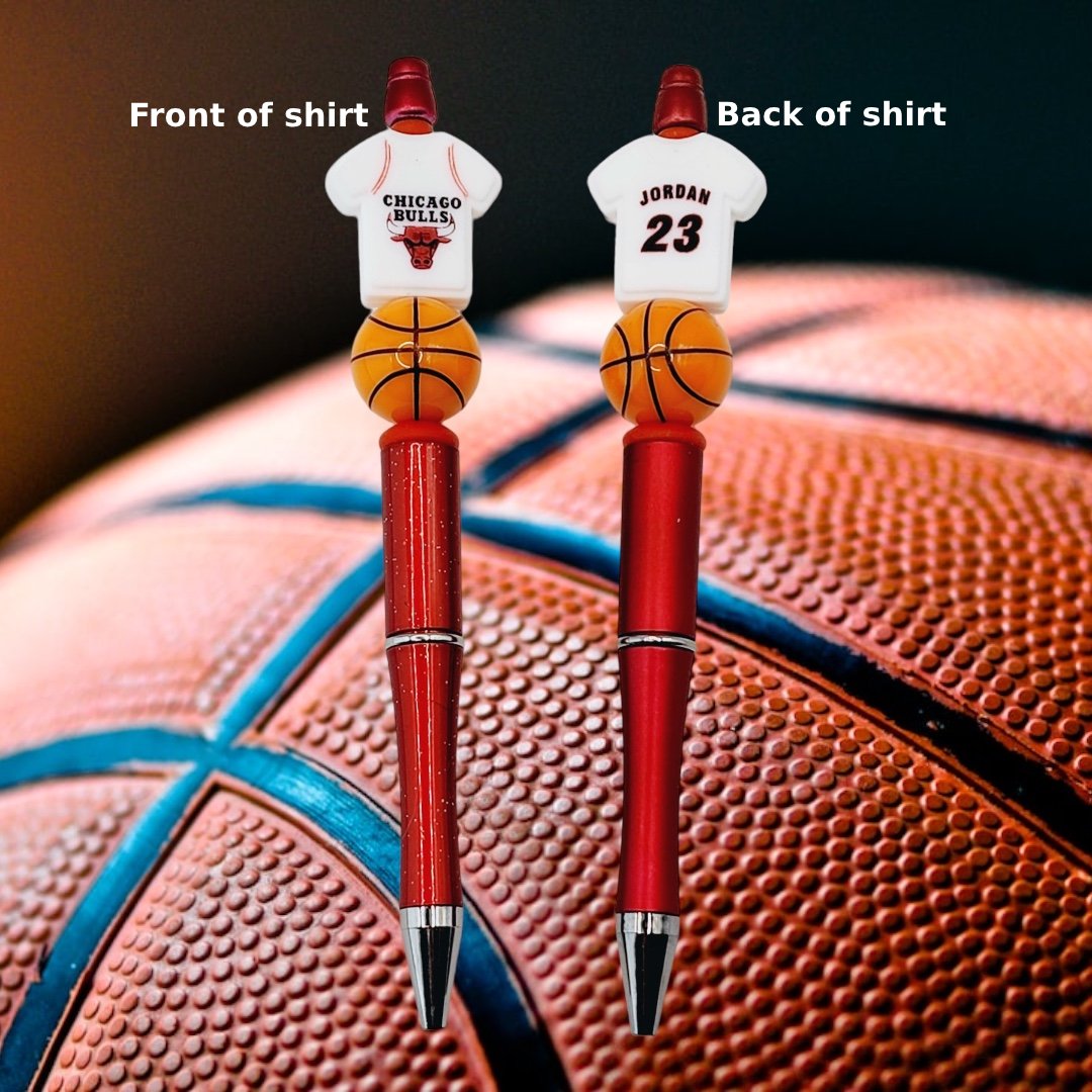 Chicago Bulls Inspired Beaded Pens - Silicone MJ Shirt Focal With Basketball Focal