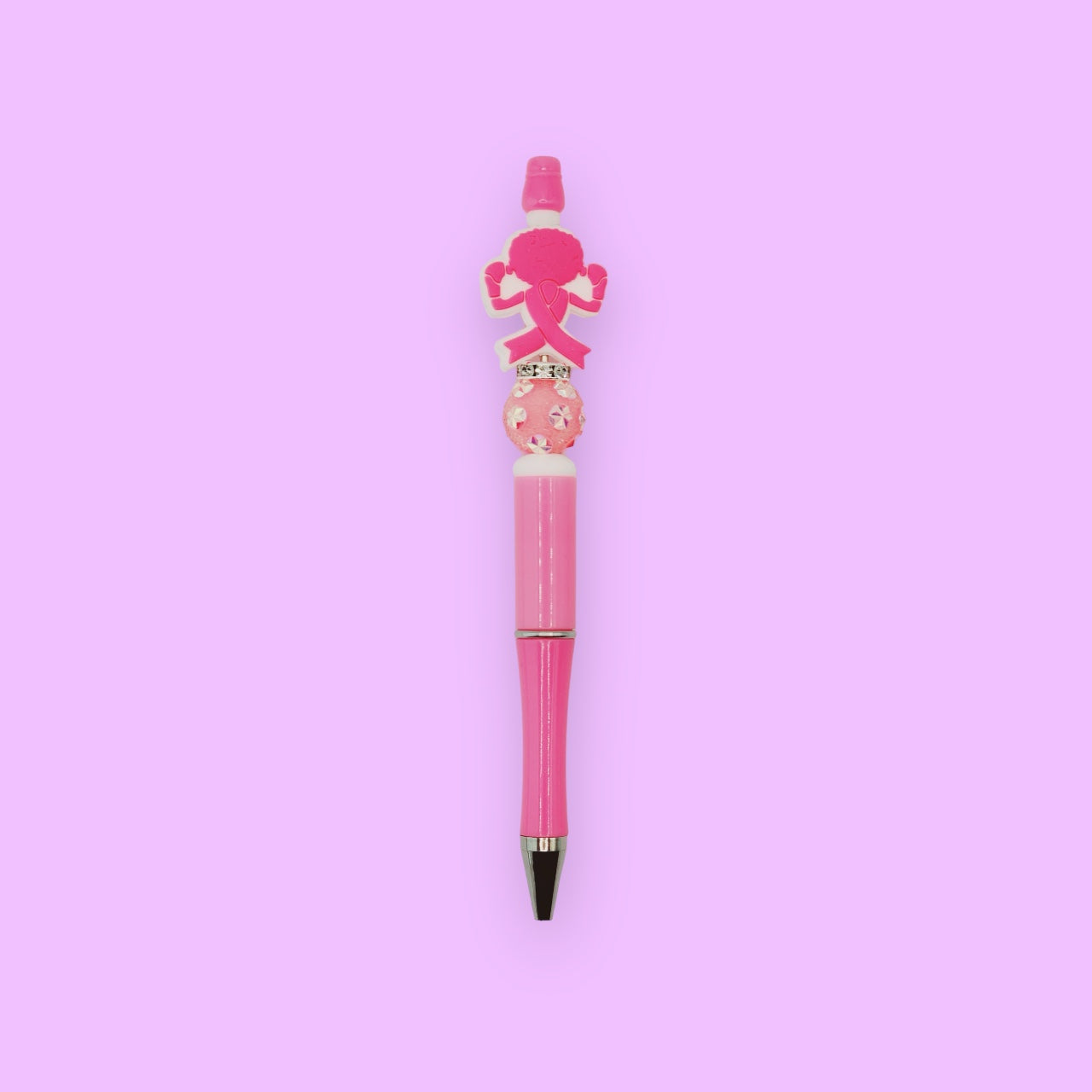 Breast Cancer Awareness Silicone Beaded Pen - Ribbon with Strong Arm