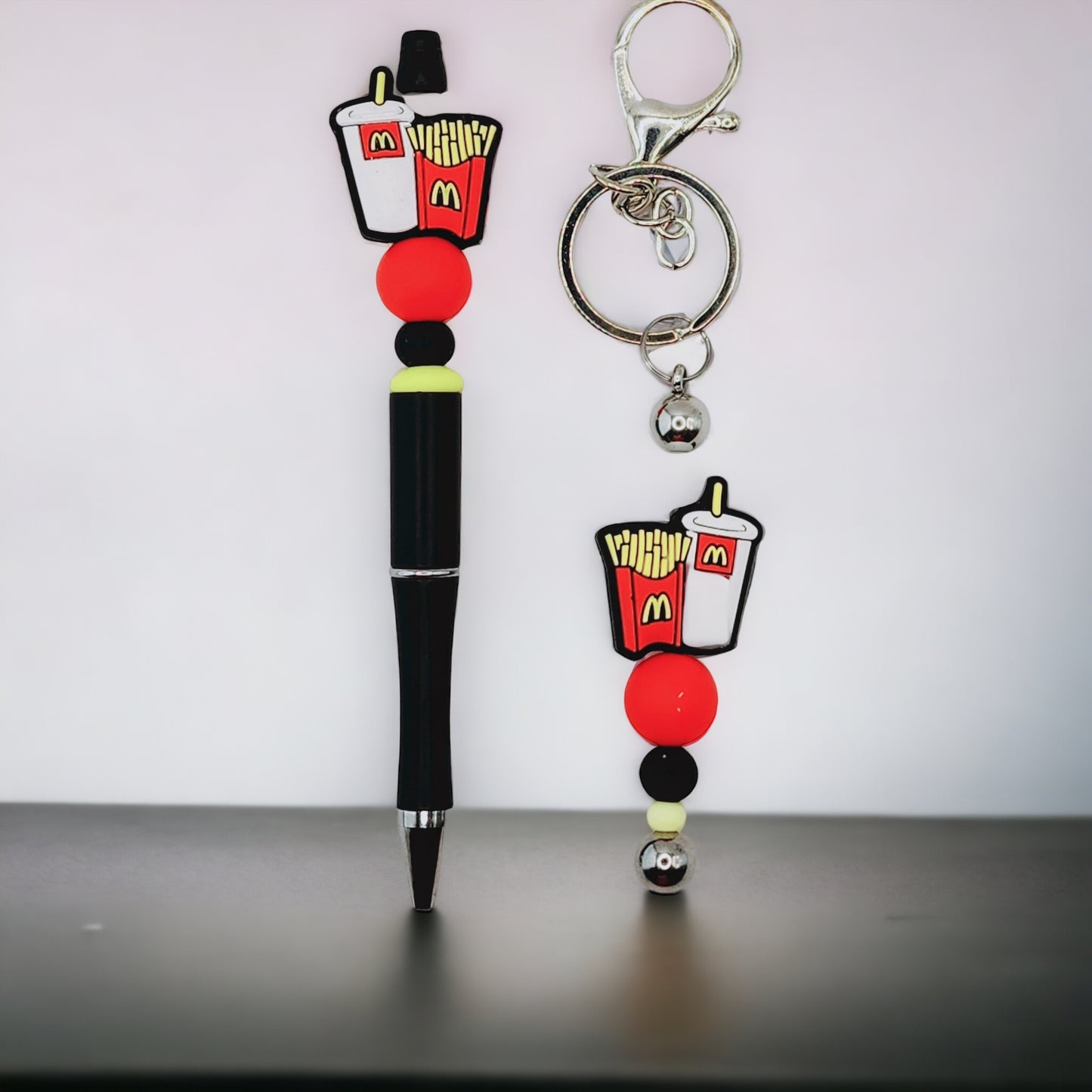 McDonald's Inspired Beaded Pen and Keychain Set - Silicone Focal