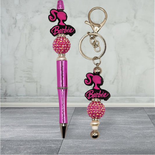 Barbie Inspired Silicone Beaded Pen and Keychain Set